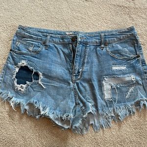 Mossimo jean shorts. Distressed. High rise shorts.